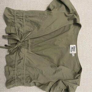 Princess Polly Sage Green Front Tie Blouse Ruffle Sleeves